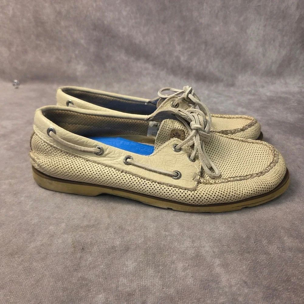 Sperry Top-Sider Mens 8M Perforated Leather Boat Shoes Cream Deck Shoes 0623702